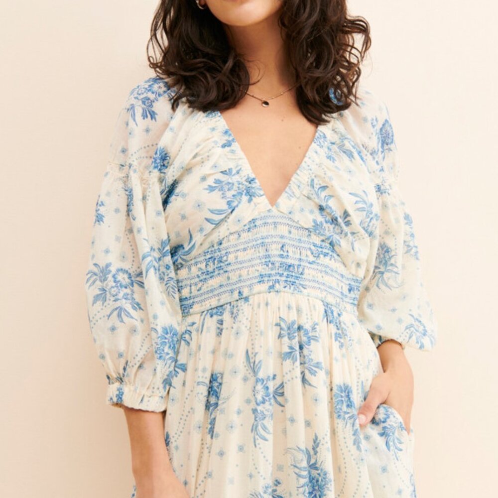 Free People Golden Hour Maxi Dress - Blue/Ivory Sz Large - Picture 3 of 11